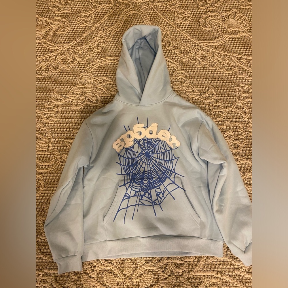 Sp5der/spider web hoodie sky blue